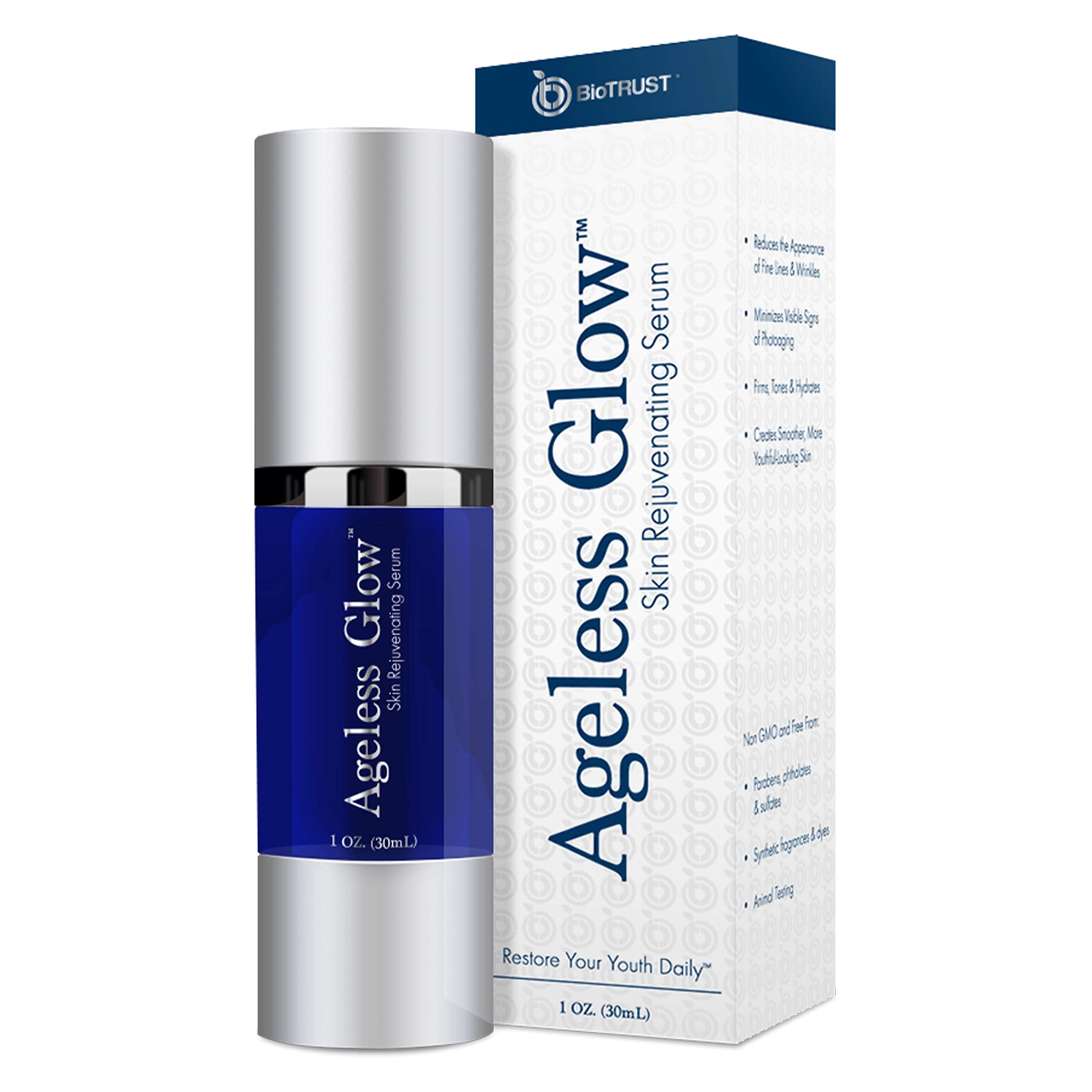 BioTrust Ageless Glow: Plant-Based Anti-Aging Serum with Vitamin C & Hyaluronic Acid