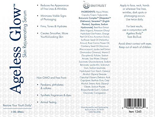 BioTrust Ageless Glow: Plant-Based Anti-Aging Serum with Vitamin C & Hyaluronic Acid