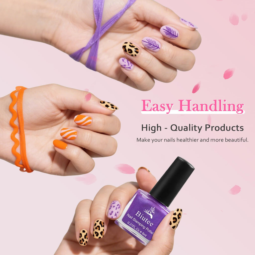 Biutee Nail Stamping Polish - 12 Colors (6ml) - Air Dry, Gift Box