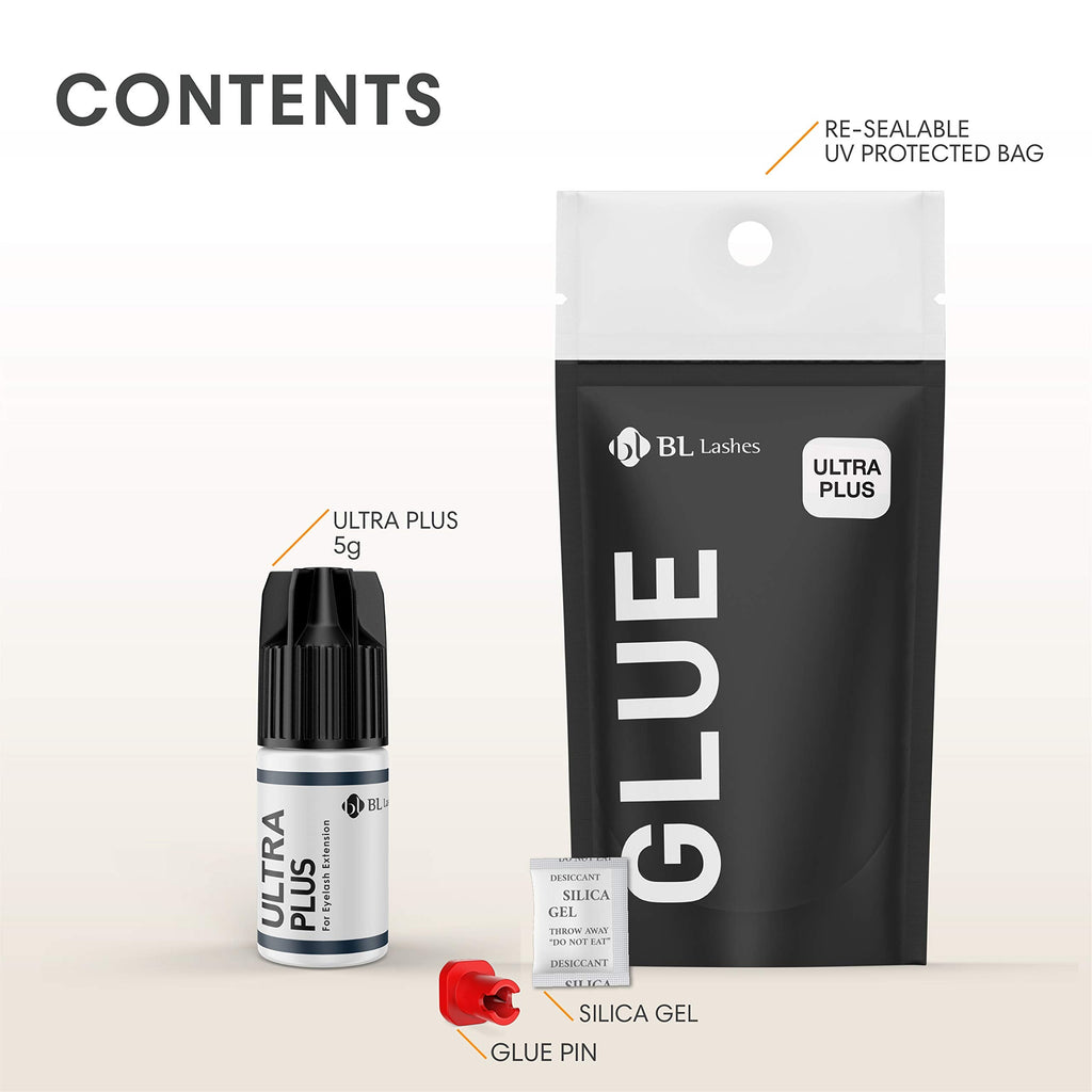 BL Lashes Ultra Plus Extra Strong Lash Glue | 2-3 Sec Dry, 7 Weeks Retention, Black Adhesive (5g)