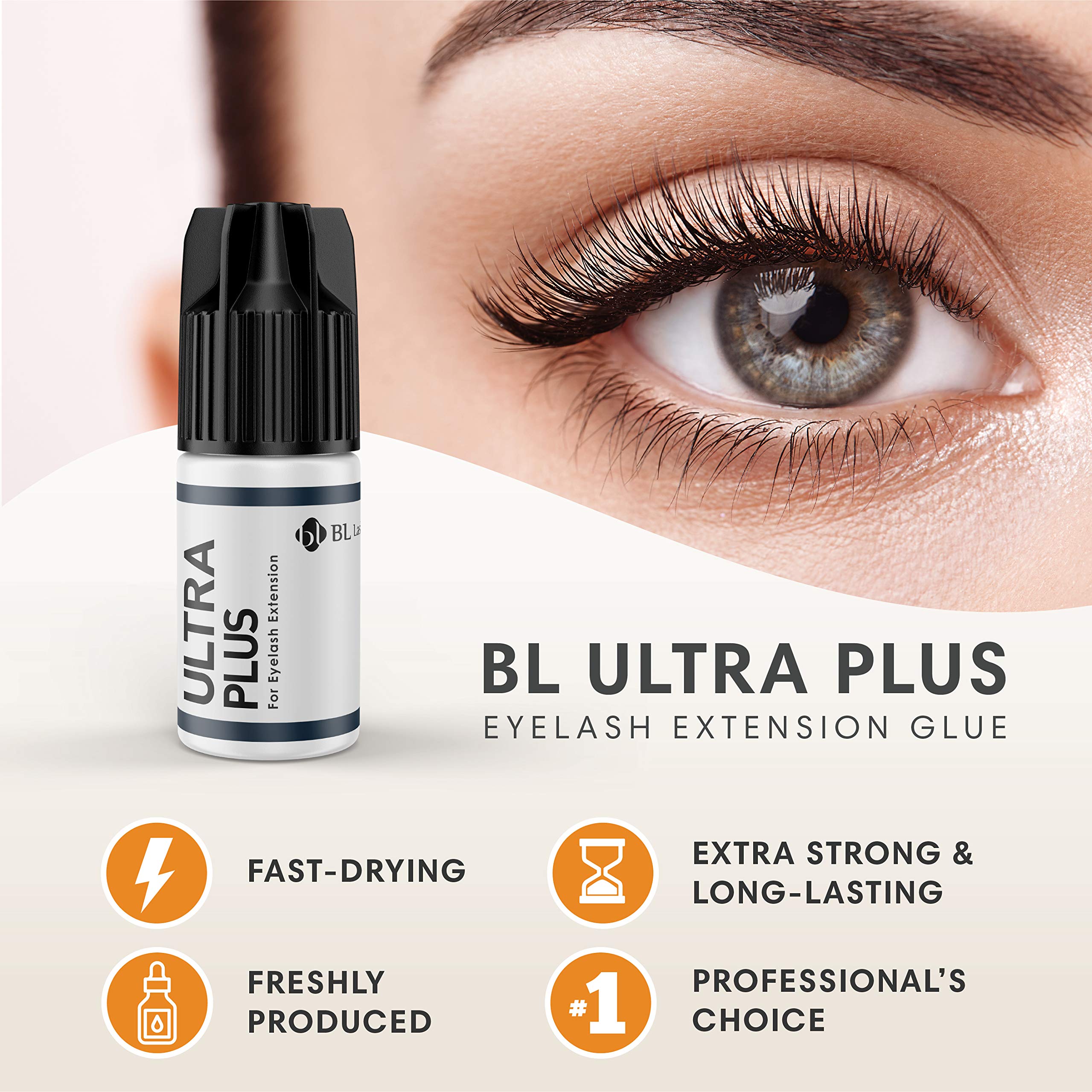 BL Lashes Ultra Plus Extra Strong Lash Glue | 2-3 Sec Dry, 7 Weeks Retention, Black Adhesive (5g)