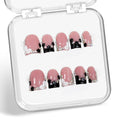 Black French Tip Press-On Nails – Short Square Handmade 3D Flower Rhinestones, Thick Acrylic & Multi-Layer Gel