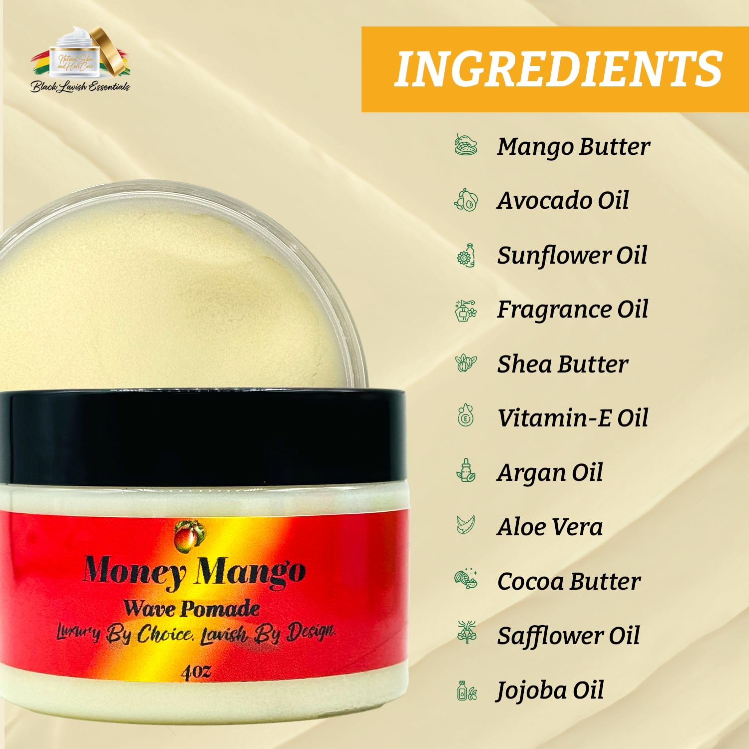 Black Lavish Essentials Ultra-Smooth 360 Wave Pomade – Deep Waves, Strong Hold & Shine | Money Mango Pomade 4oz