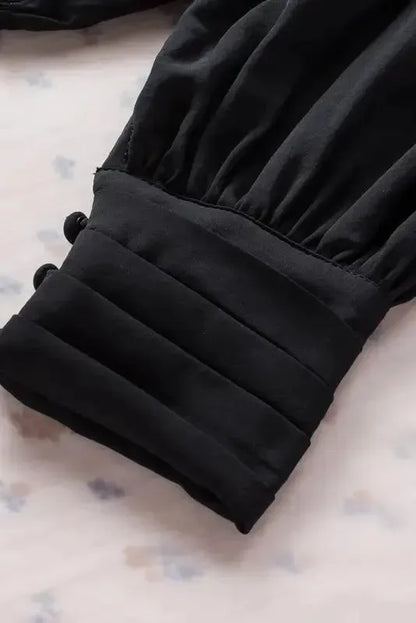 Black Pleated Loose Blouse Women UK