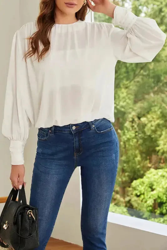 Black Pleated Loose Blouse Women UK
