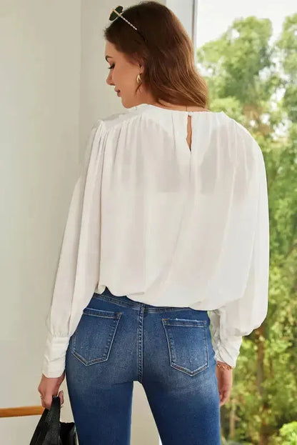 Black Pleated Loose Blouse Women UK