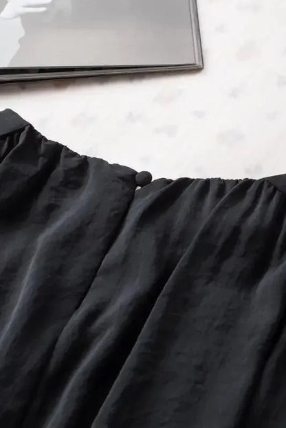 Black Pleated Loose Blouse Women UK