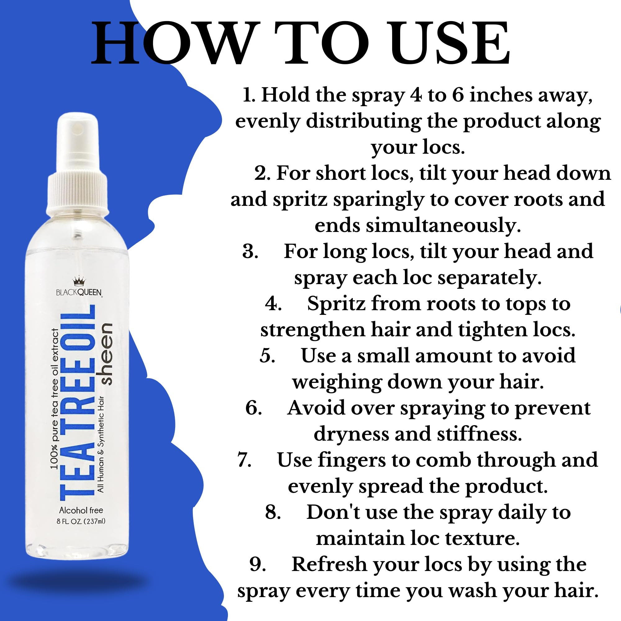 Black Queen Tea Tree Oil Sheen Spray for Locs – Moisturizing, Non-Greasy Shine, USA Made 8 oz