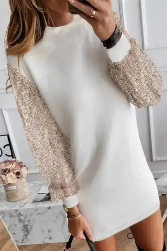 Black Sequin Balloon Sleeve Mini Dress Women UK | Party