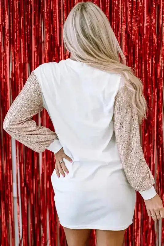 Black Sequin Balloon Sleeve Mini Dress Women UK | Party