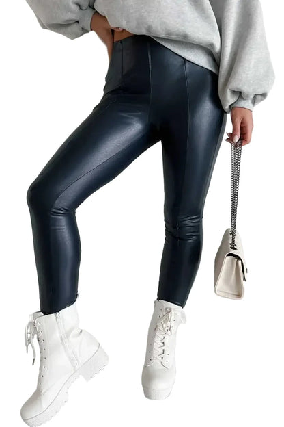 Black Vegan Leather Leggings High Rise Skinny Fit