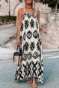 White Aztec Print Sleeveless Maxi Dress Women UK | Western Boho