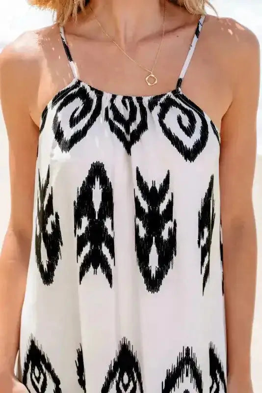 White Aztec Print Sleeveless Maxi Dress Women UK | Western Boho