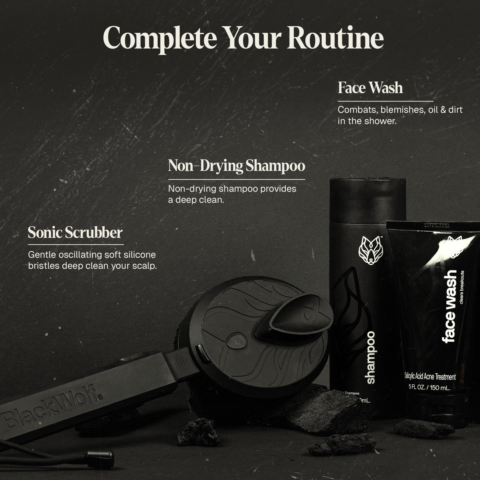 Black Wolf Salicylic Acid Body Wash for Men – Charcoal, 2-Pack (10 oz each)