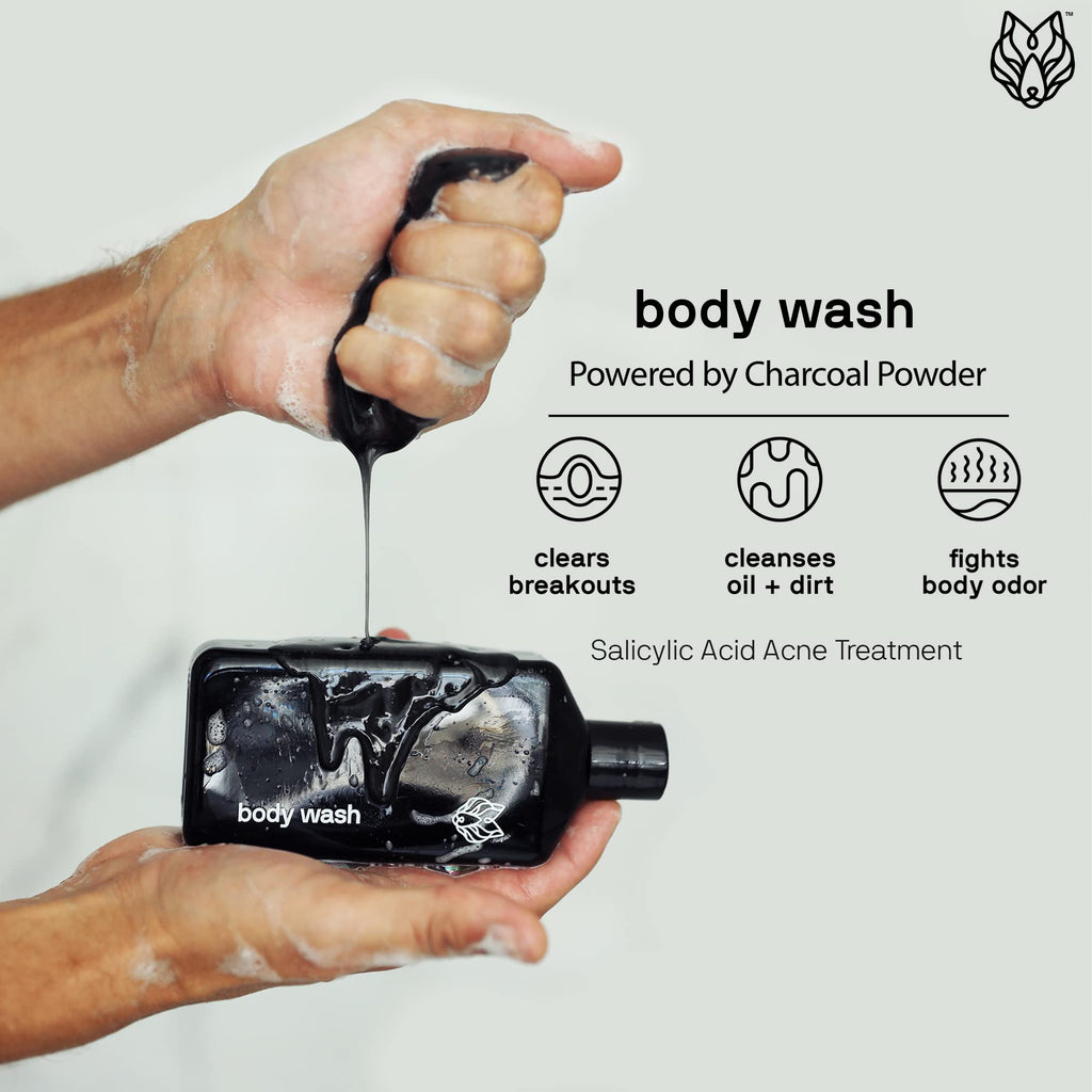 Black Wolf Charcoal Face & Body Wash Bundle for Oily Skin – 2pc Gift Set