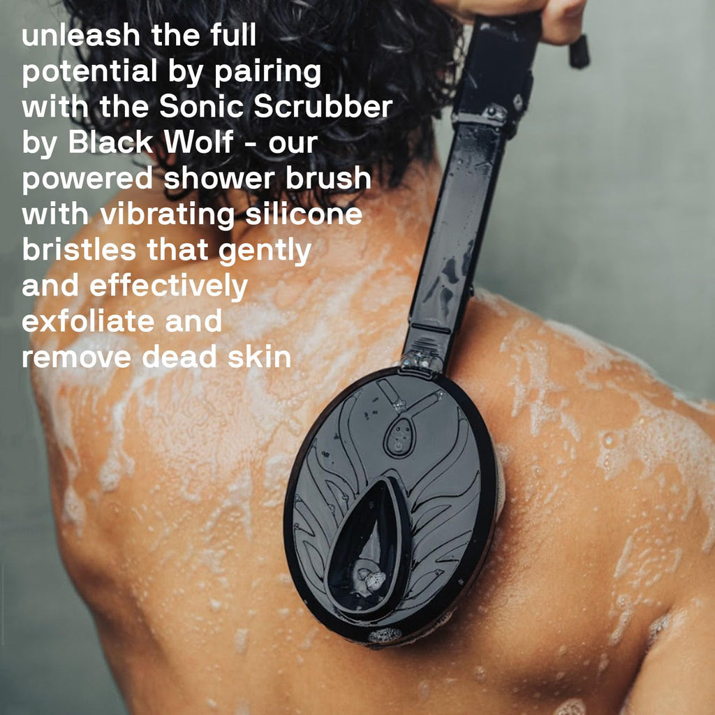Black Wolf Moisturizing Body Wash for Men – Sandalwood Hydration with Hyaluronic Acid, Aloe Vera & Jojoba Oil