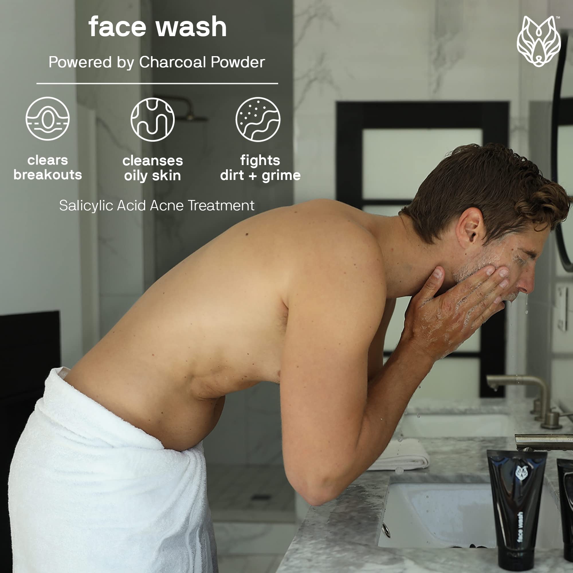 Black Wolf Charcoal Face & Body Wash Bundle for Oily Skin – 2pc Gift Set