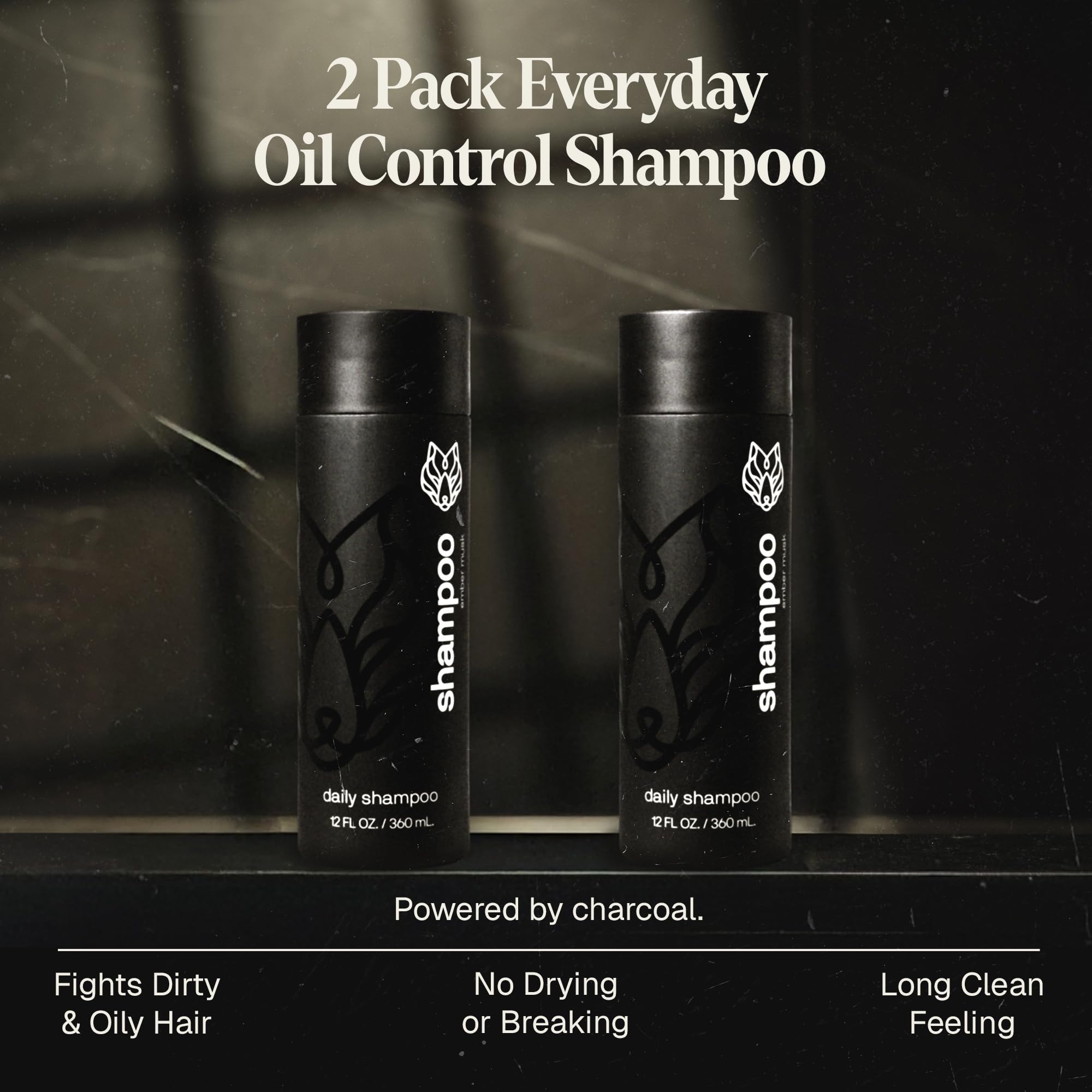 Black Wolf 2-Pack Shampoo for Oily Hair – Charcoal-Infused Oil Control, 12 oz