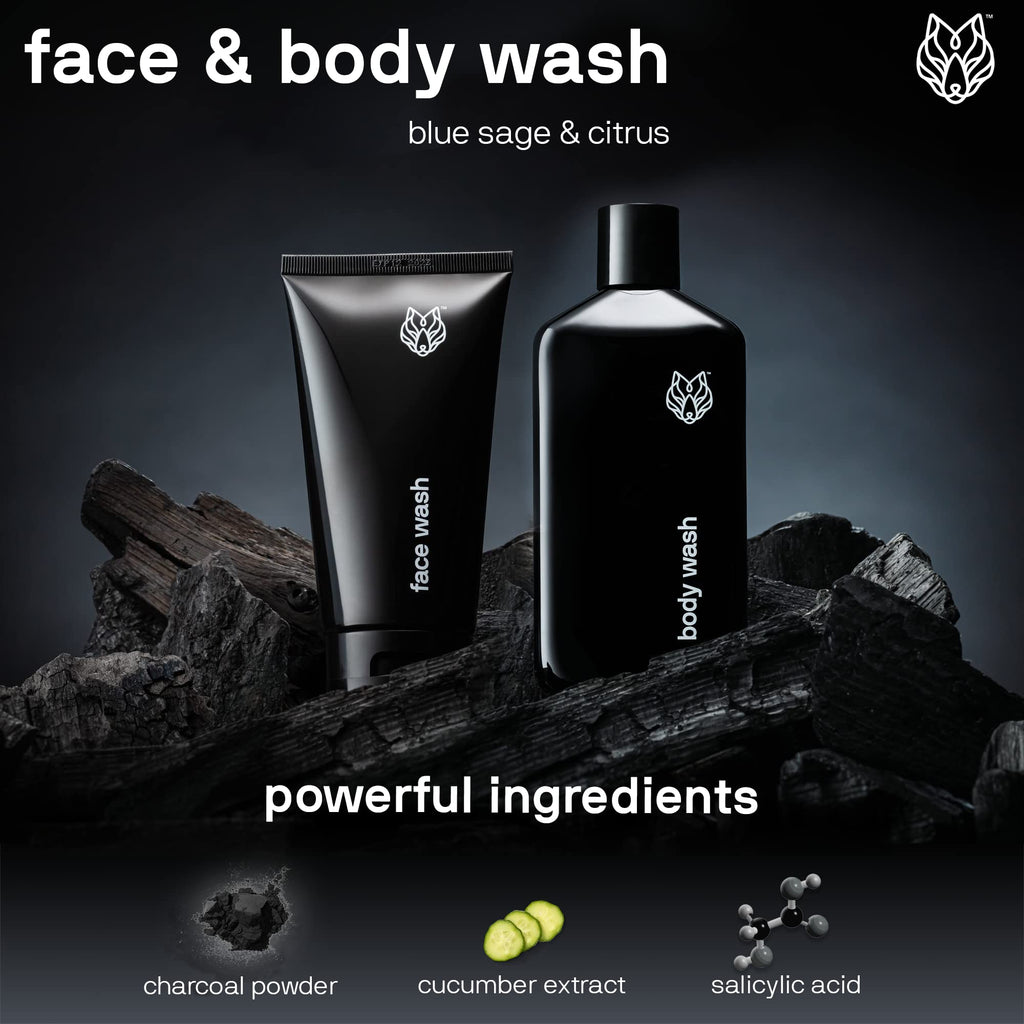 Black Wolf Charcoal Face & Body Wash Bundle for Oily Skin – 2pc Gift Set
