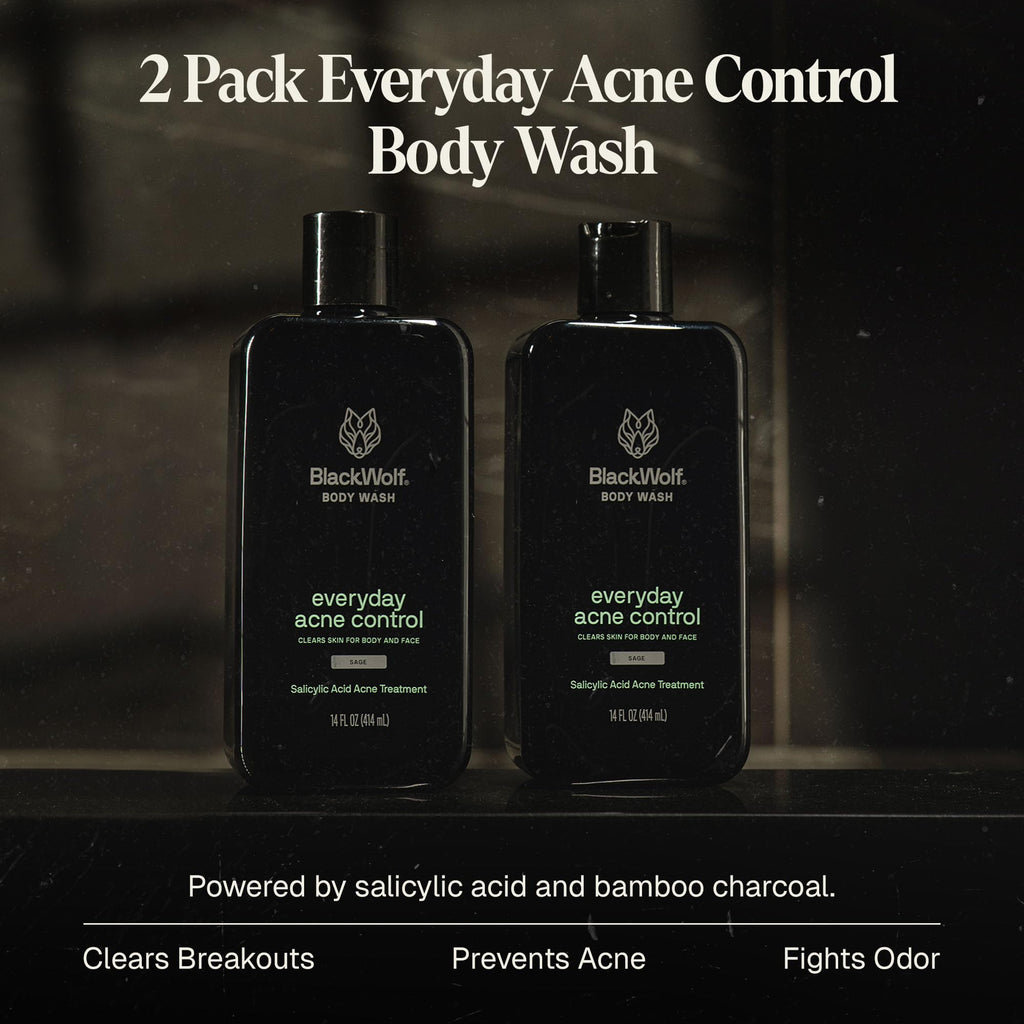 Black Wolf Salicylic Acid Body Wash for Men – Charcoal, 2-Pack (10 oz each)