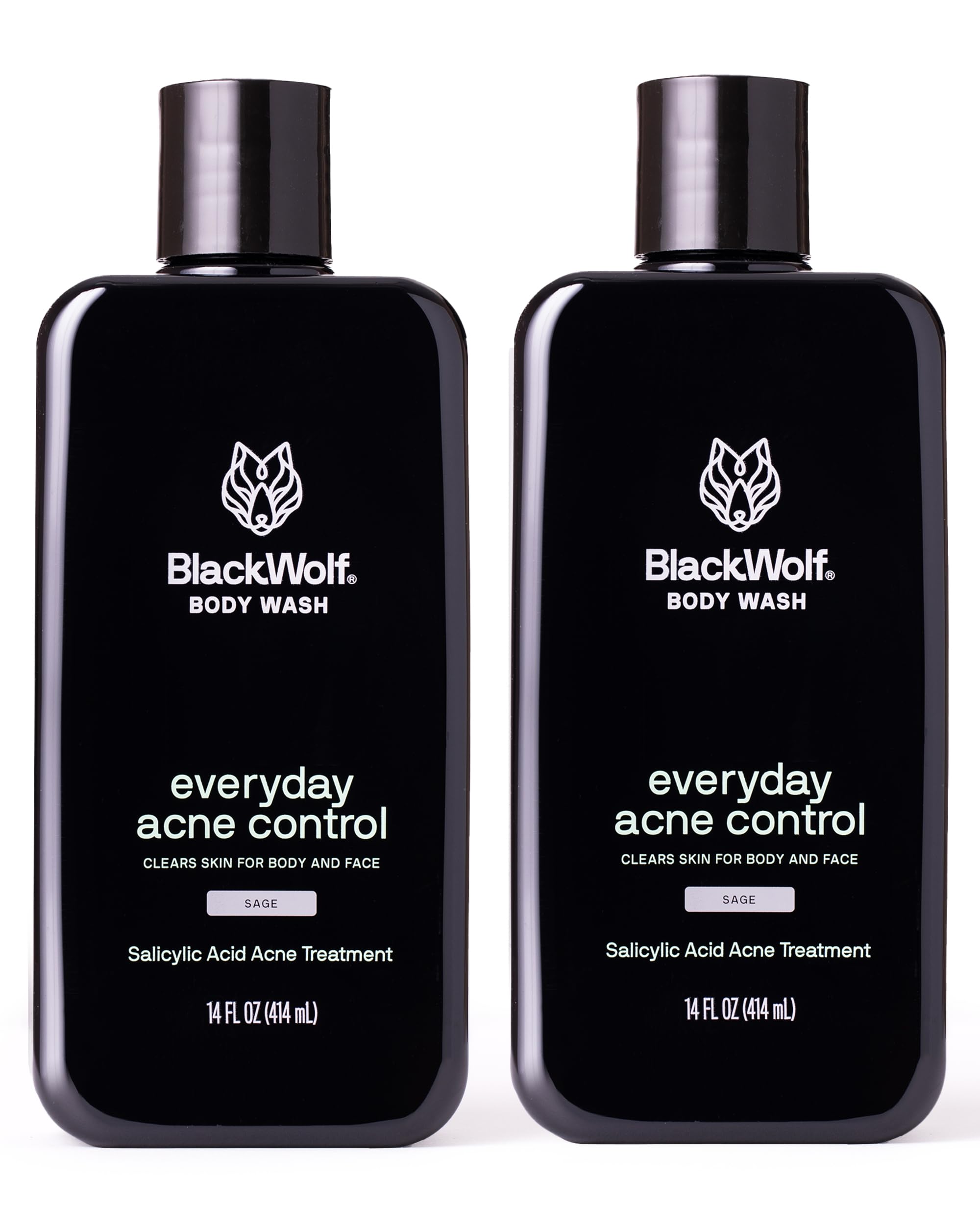 Black Wolf Salicylic Acid Body Wash for Men – Charcoal, 2-Pack (10 oz each)