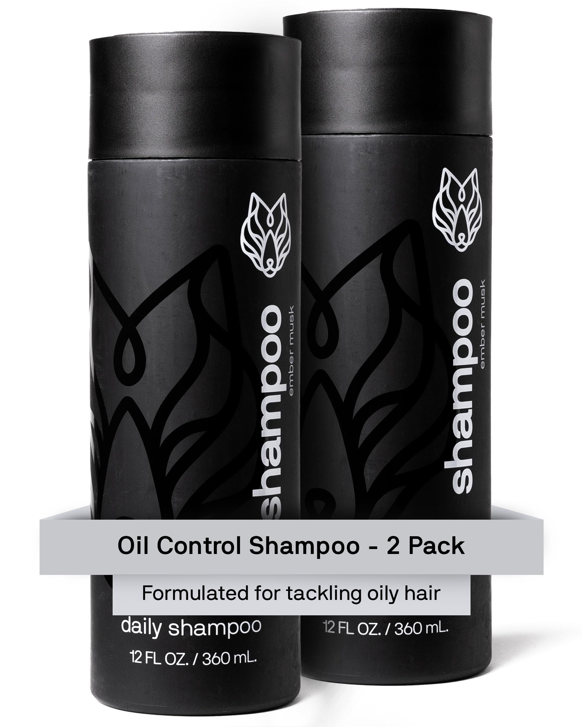 Black Wolf 2-Pack Shampoo for Oily Hair – Charcoal-Infused Oil Control, 12 oz