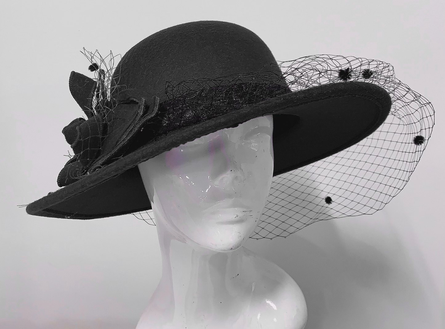 Large Wool Mix Formal Brim Fedora Hat with Veil Hatinator Fascinator