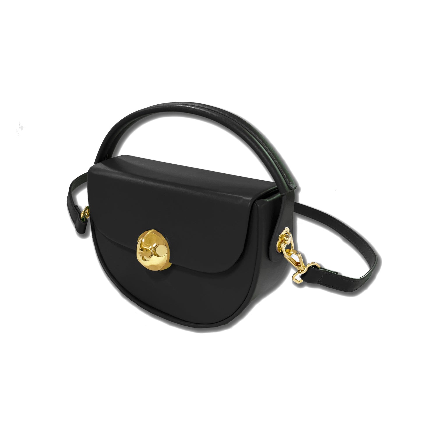 Caprilite Women's Top Handle Half Moon Box Clutch Handbag Chain Strap Gold Button Crossbody Wedding Evening Bag - Black