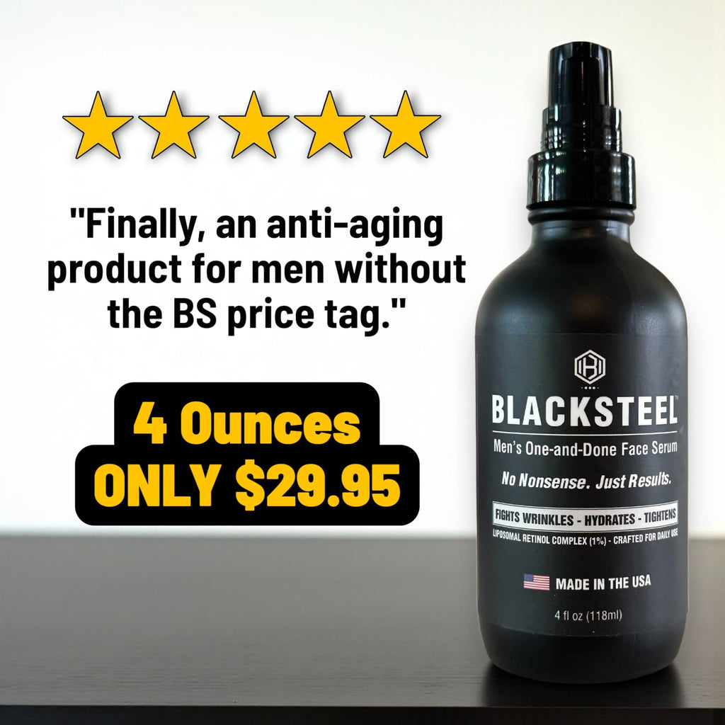 BLACKSTEEL Men's Anti-Aging Serum with Retinol & Hyaluronic Acid | 4 oz (2-Pack)