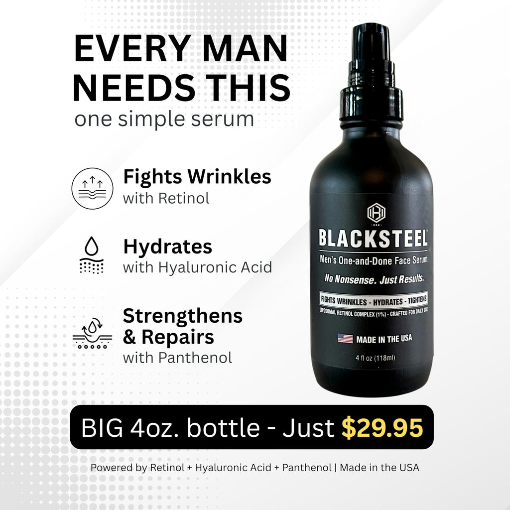 BLACKSTEEL Men's Anti-Aging Serum with Retinol & Hyaluronic Acid | 4 oz (2-Pack)