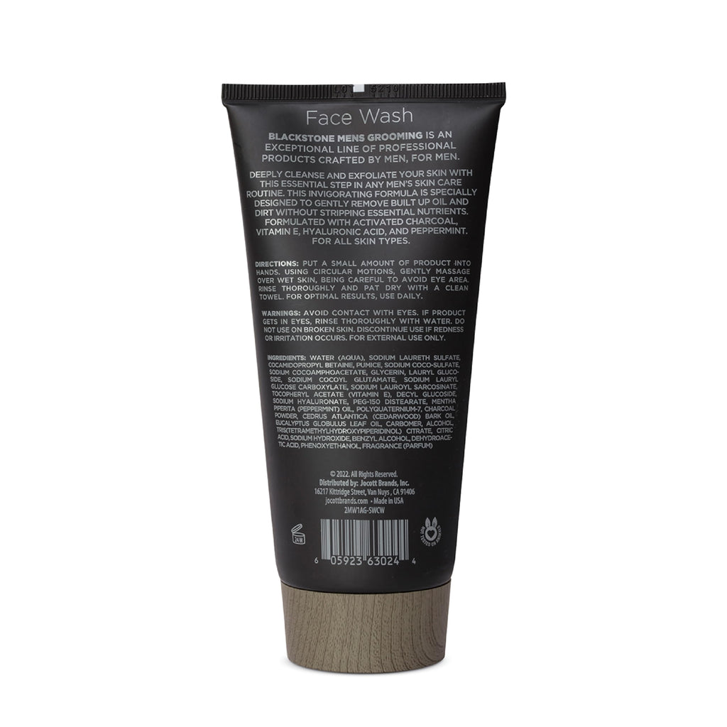 Blackstone Men's Grooming Detoxifying Face Wash with Activated Charcoal, Vitamin E & Peppermint – 2-Pack (6 oz each) Made in USA