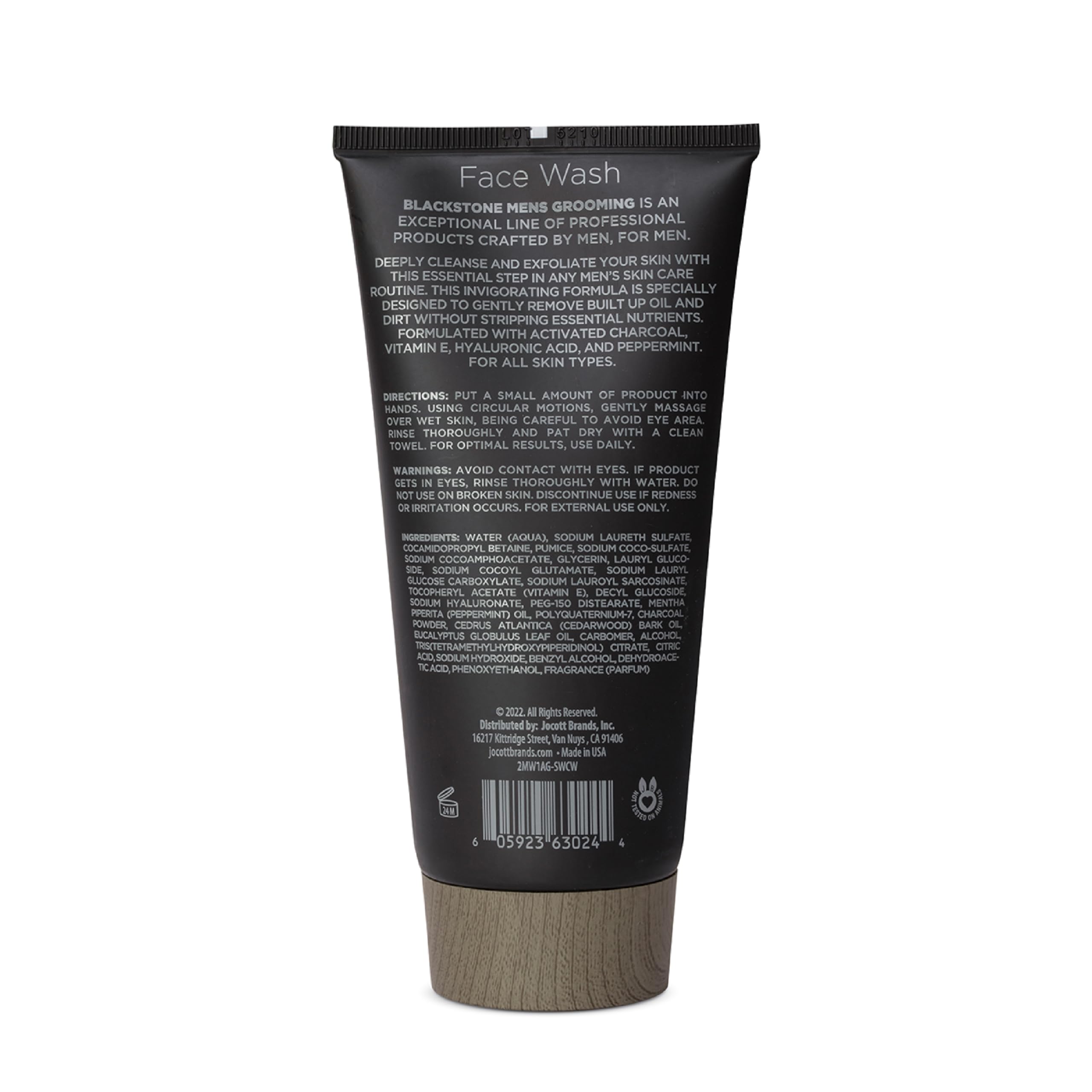 Blackstone Men's Grooming Detoxifying Face Wash with Activated Charcoal, Vitamin E & Peppermint – 2-Pack (6 oz each) Made in USA