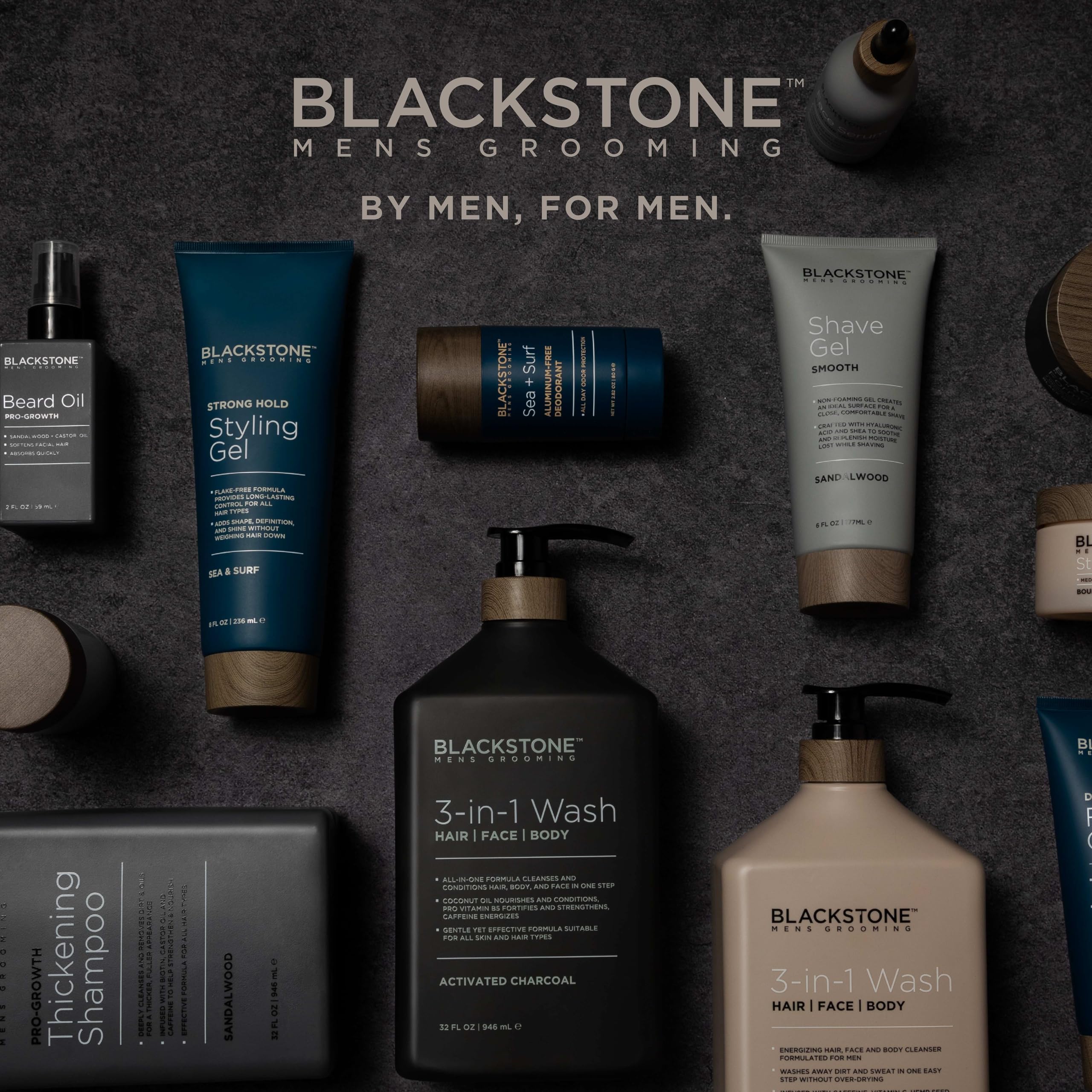 Blackstone Men's Grooming Detoxifying Face Wash with Activated Charcoal, Vitamin E & Peppermint – 2-Pack (6 oz each) Made in USA