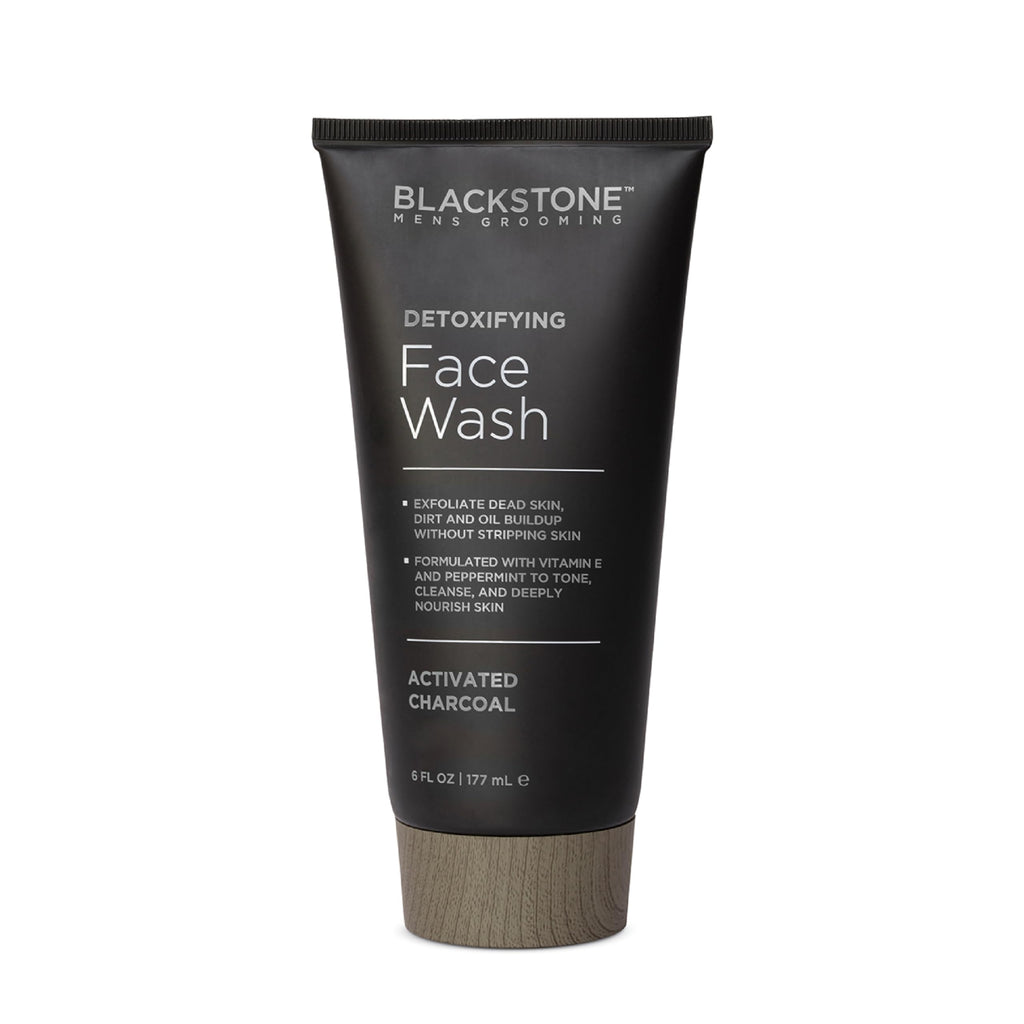 Blackstone Men's Grooming Detoxifying Face Wash with Activated Charcoal, Vitamin E & Peppermint – 2-Pack (6 oz each) Made in USA