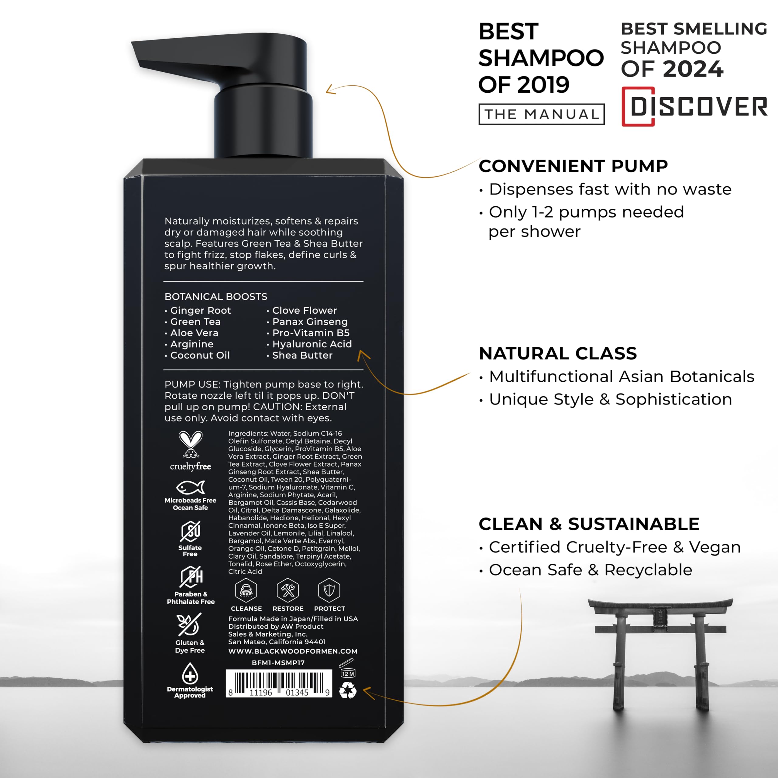 Blackwood For Men Hydroblast Moisturizing Shampoo – For Coarse, Dry & Curly Hair • Vegan, Sulfate-Free