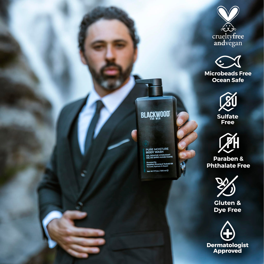 Blackwood For Men Pure Moisture Body Wash – Ginseng, Menthol, Sulfate Free, 17oz | Vegan & Dye Free