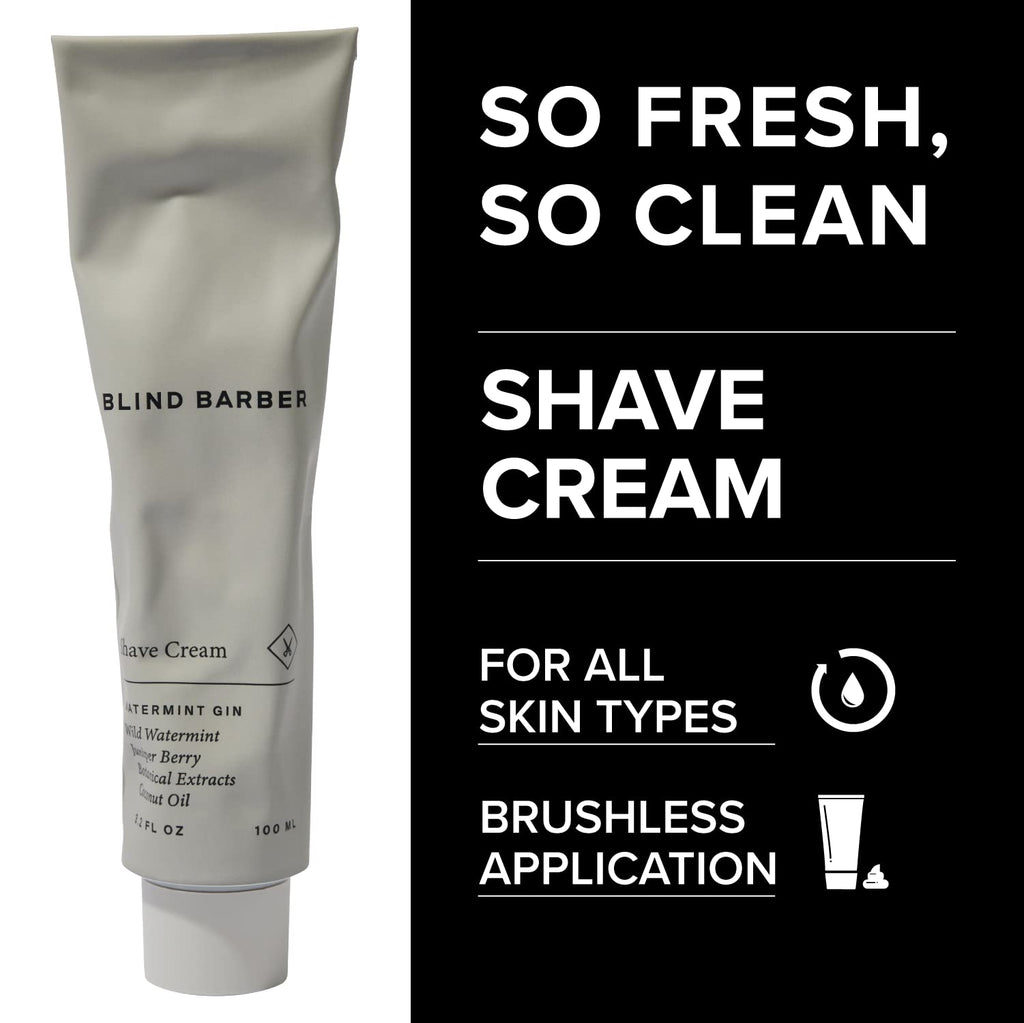 Blind Barber Watermint Gin Shave Cream — Protective Lather for All Skin Types (3.2oz / 100ml)