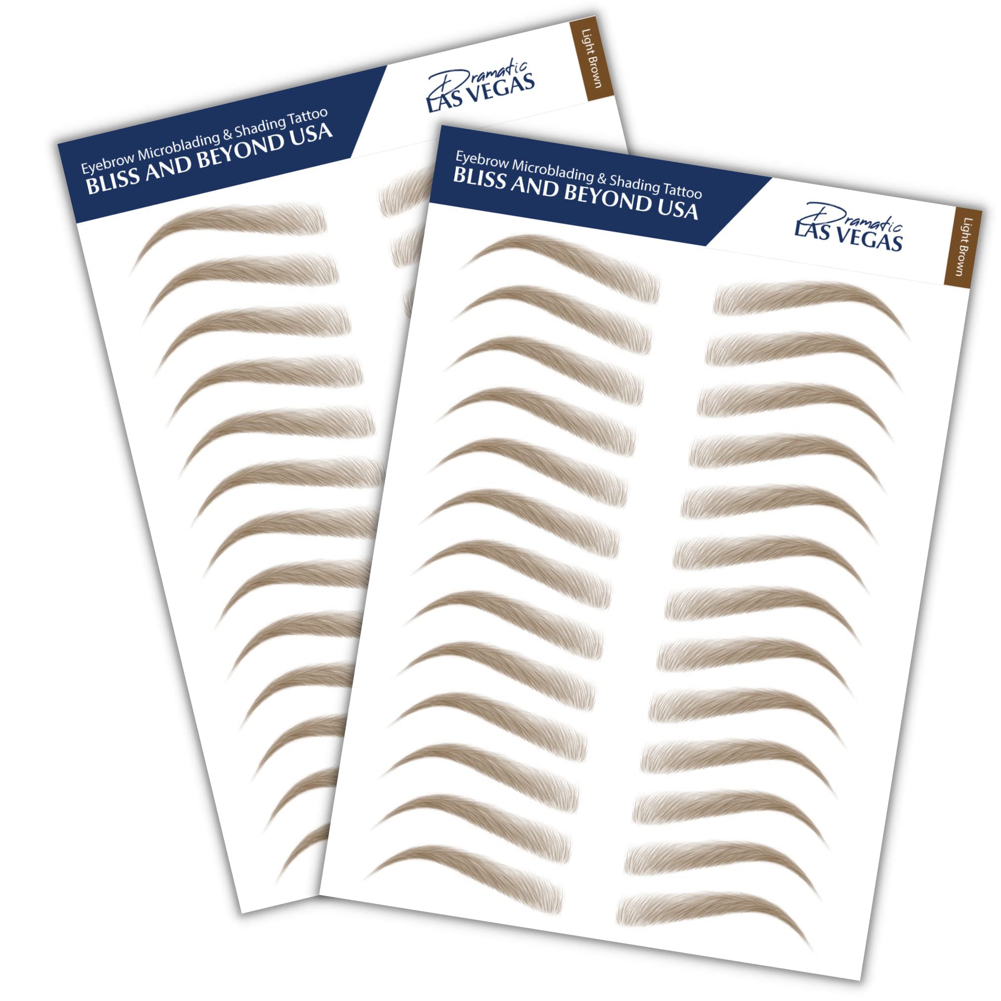 Bliss and Beyond USA Eyebrow Tattoo Stickers – 2 Sheets, 24 Pairs, Waterproof & Long-Lasting, Natural Look (Dramatic Las Vegas / Light Brown)
