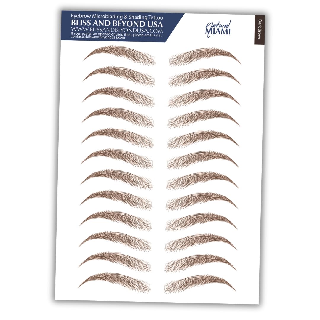 Bliss and Beyond USA | Waterproof Eyebrow Tattoo Stickers | Real Hair Stroke Look (New Miami, Dark Brown)