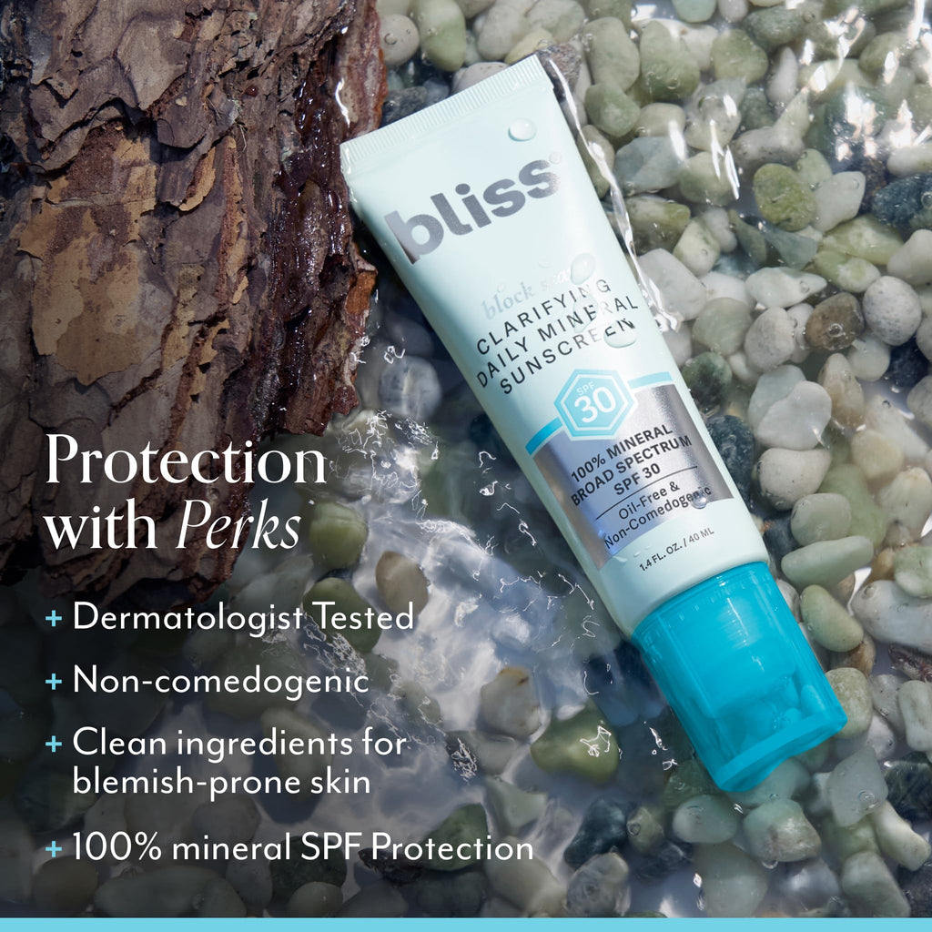 Bliss Block Star Clarifying Daily Mineral Sunscreen SPF 30 — Non-Comedogenic, Pore-Safe