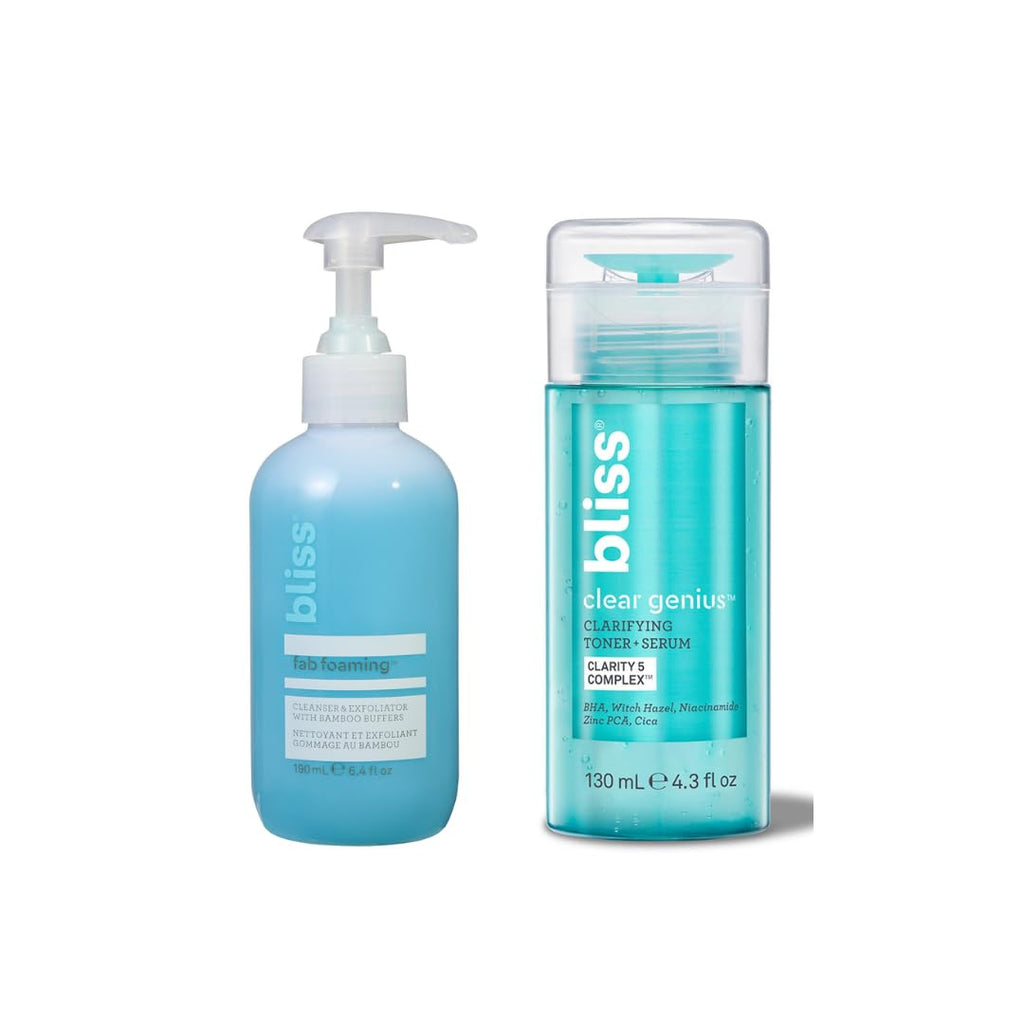 Bliss Fab Foaming Cleanser & Clear Genius Toner + Serum | Pore Purifying 2-Step Skincare Duo | Vegan & Cruelty-Free