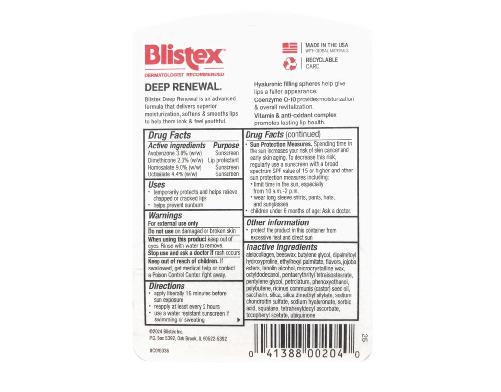 Blistex Deep Renewal Lip Protectant Balm SPF 15 — 4 × 0.13 oz