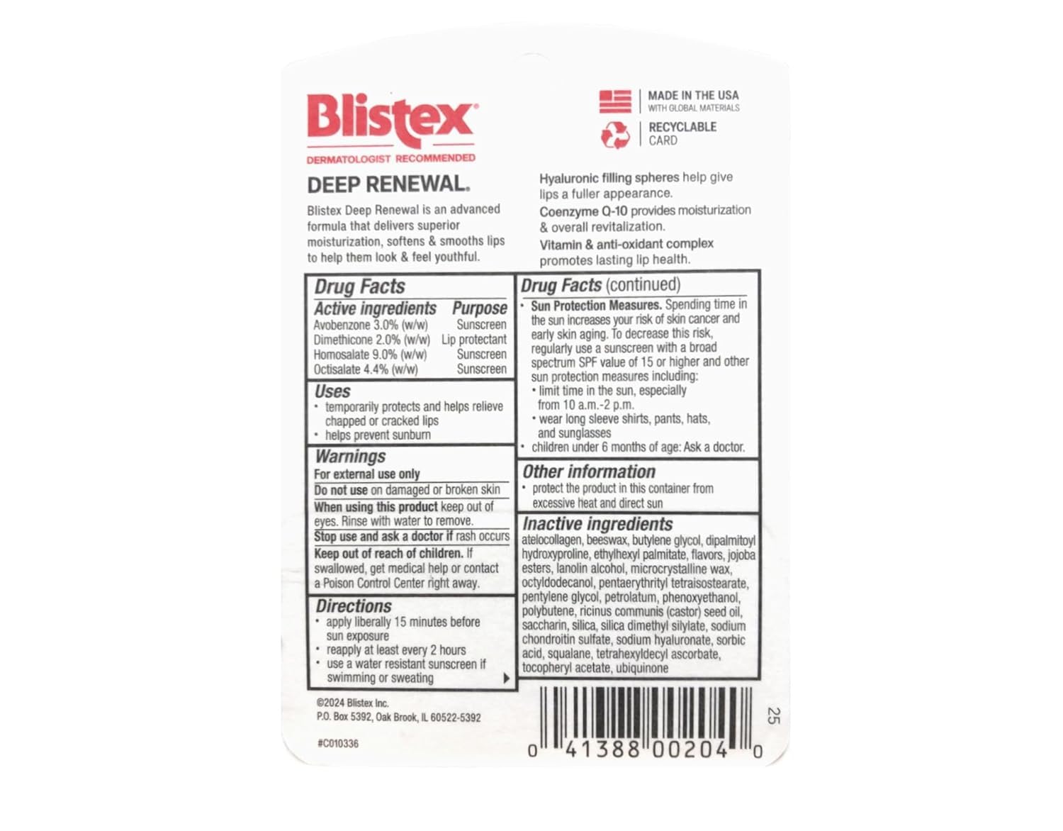 Blistex Deep Renewal Lip Protectant Balm SPF 15 — 4 × 0.13 oz