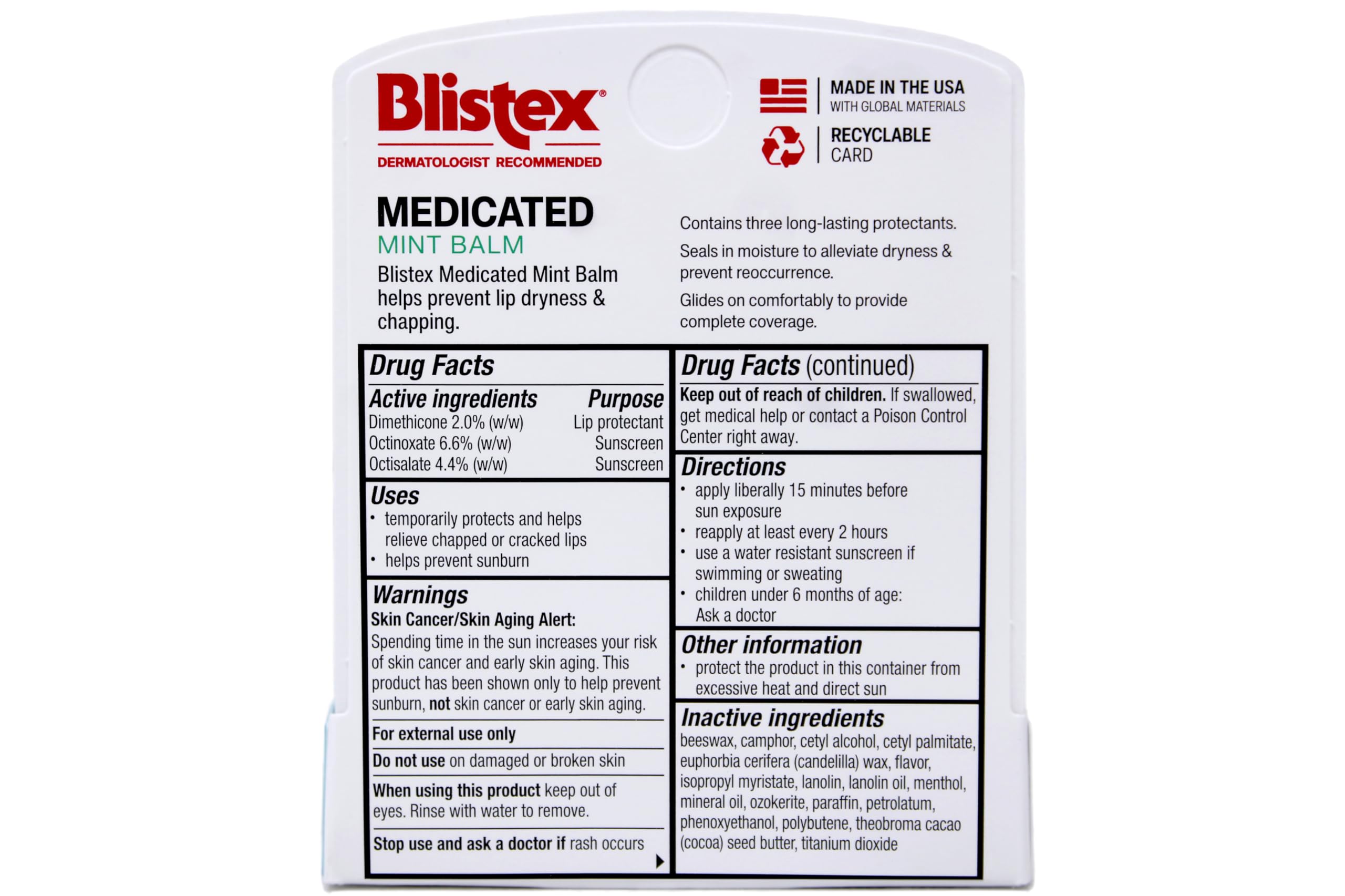 Blistex Medicated Lip Balm SPF 15 Mint – Value Pack (6 x 0.15 oz)