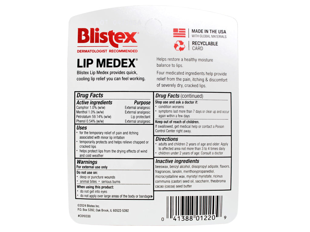 Blistex Lip Medex 0.25 oz – Pack of 24 | Quick Cooling Lip Relief
