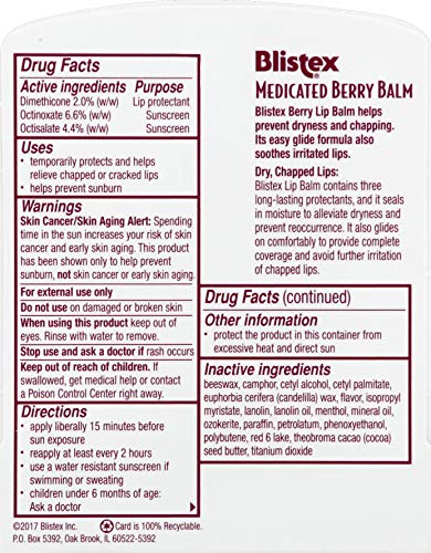 Blistex Medicated Lip Balm Berry – 0.15 oz Tubes (Pack of 24) | SPF 15