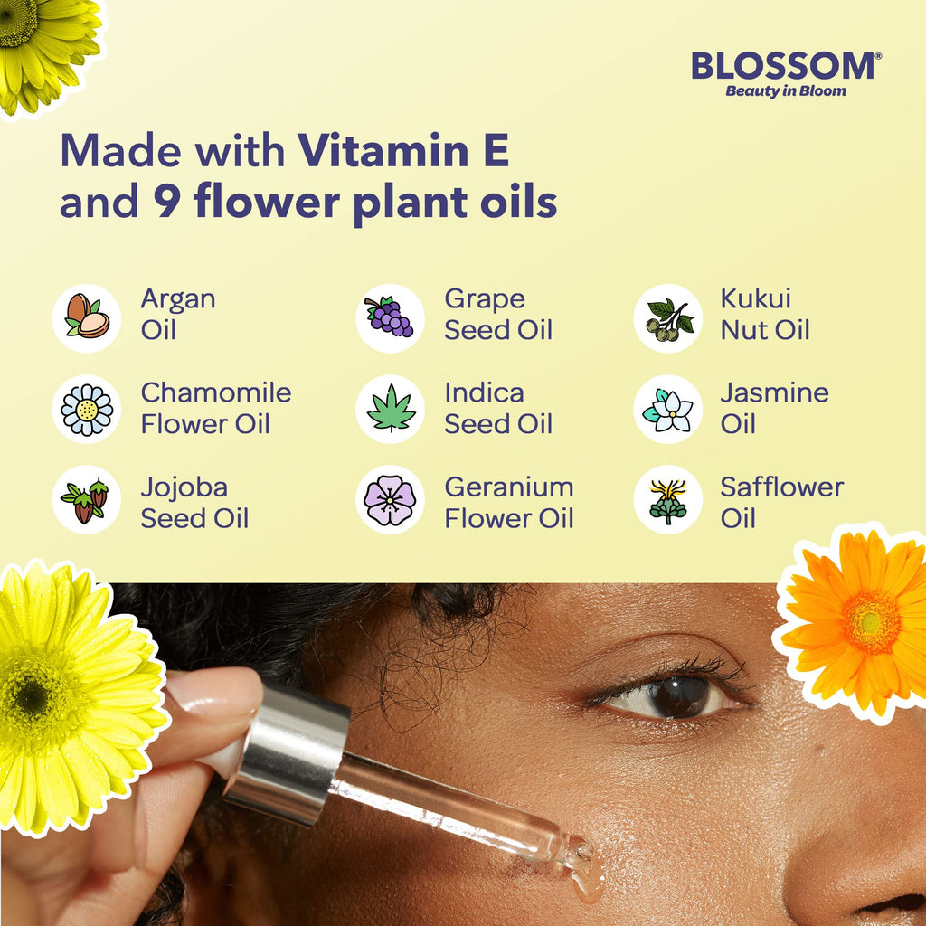 Blossom Unscented Face Oil with Real Flowers – Vegan, Cruelty-Free, Made in USA, 1 fl oz