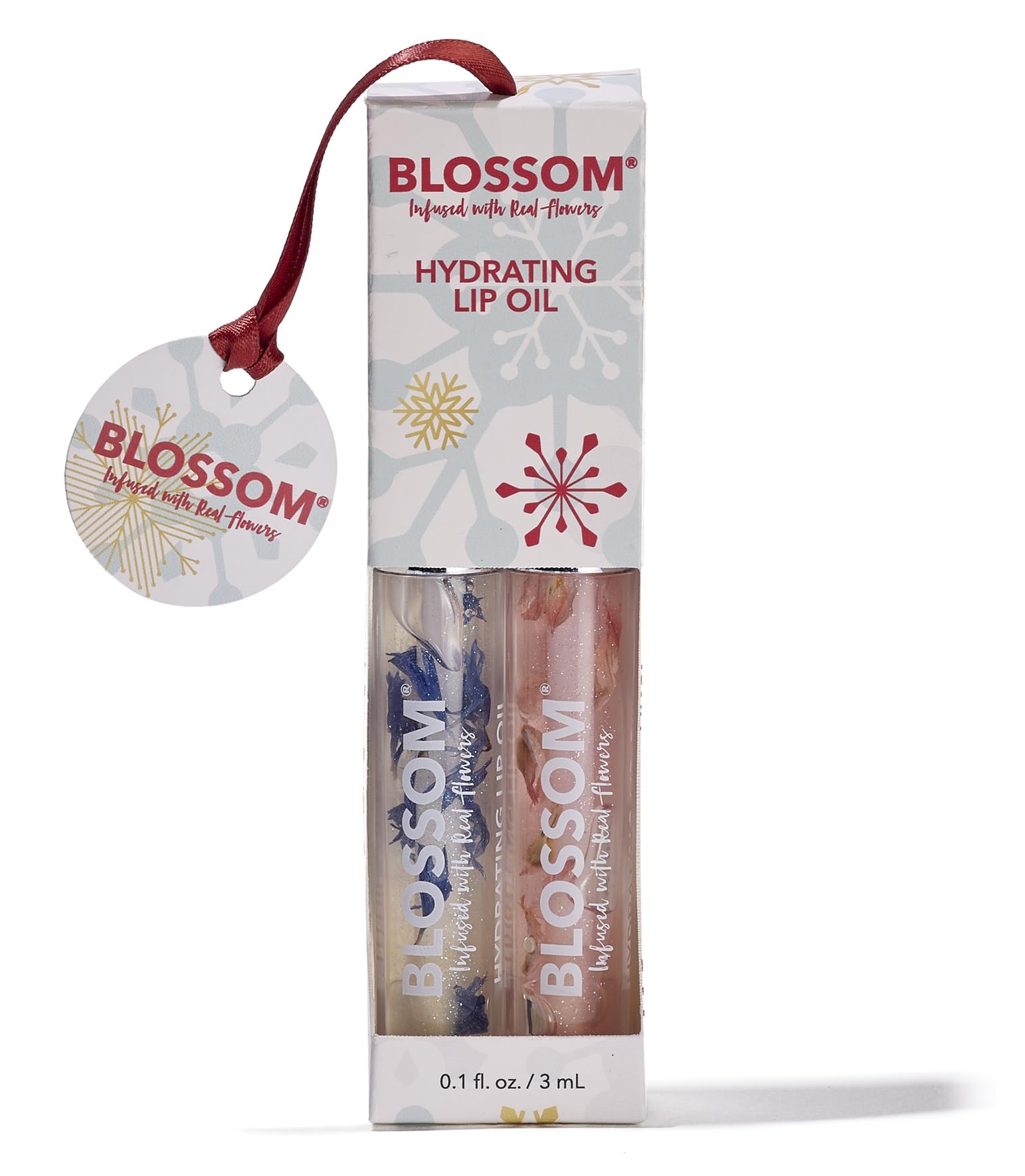 Blossom Lip Oil with Real Flowers – Hydrating Olive & Grape Seed Oil, 2-Pack (Coconut & Watermelon)