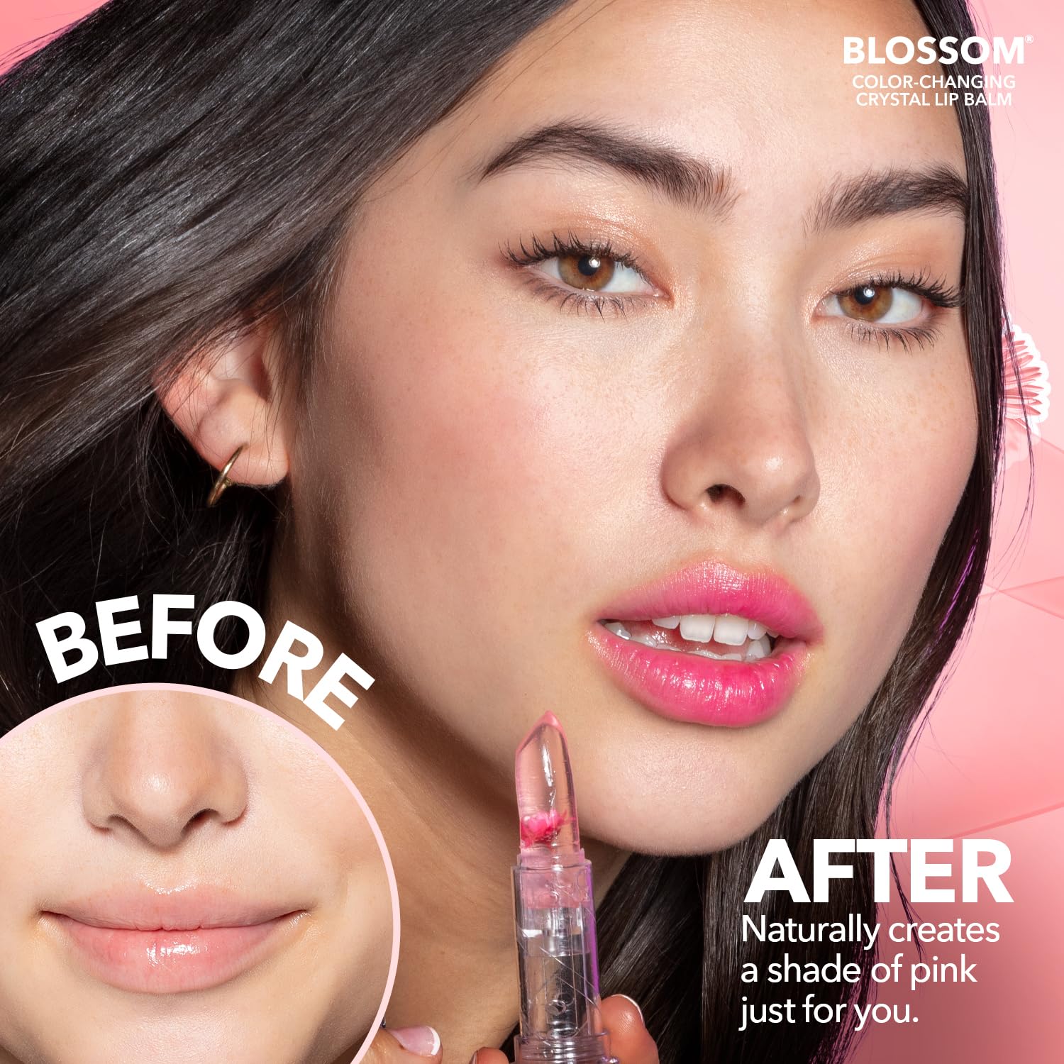 Blossom pH Color-Changing Lip Balm 2-Pack – Red & Blush, Strawberry Scent, Real Flower Infused
