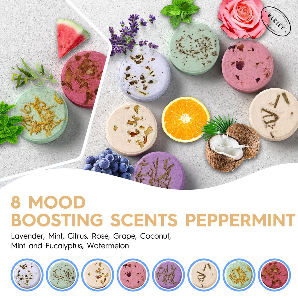 BLRIET Shower Steamers Aromatherapy - 8-Pack Fruit Scents | At-Home Spa Gift